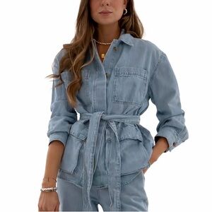 Zara Oversized Cargo Belted Denim-Style Jacket Shacket